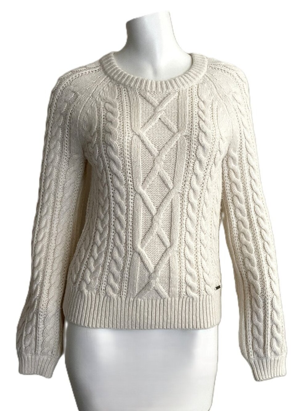Abercrombie & Fitch Cable Knit Sweater Women XS Cream Fisherman Crewneck Texture